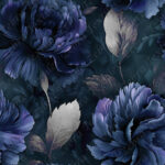 Pivoine velours bleue fond bleu