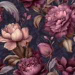 Pivoine velours bourgogne fond bleuté