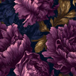 Pivoine velours mauve fond marine