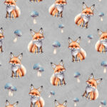 Renard roux et champi bleu fond gris
