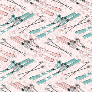 Ski rose et aqua fond rose