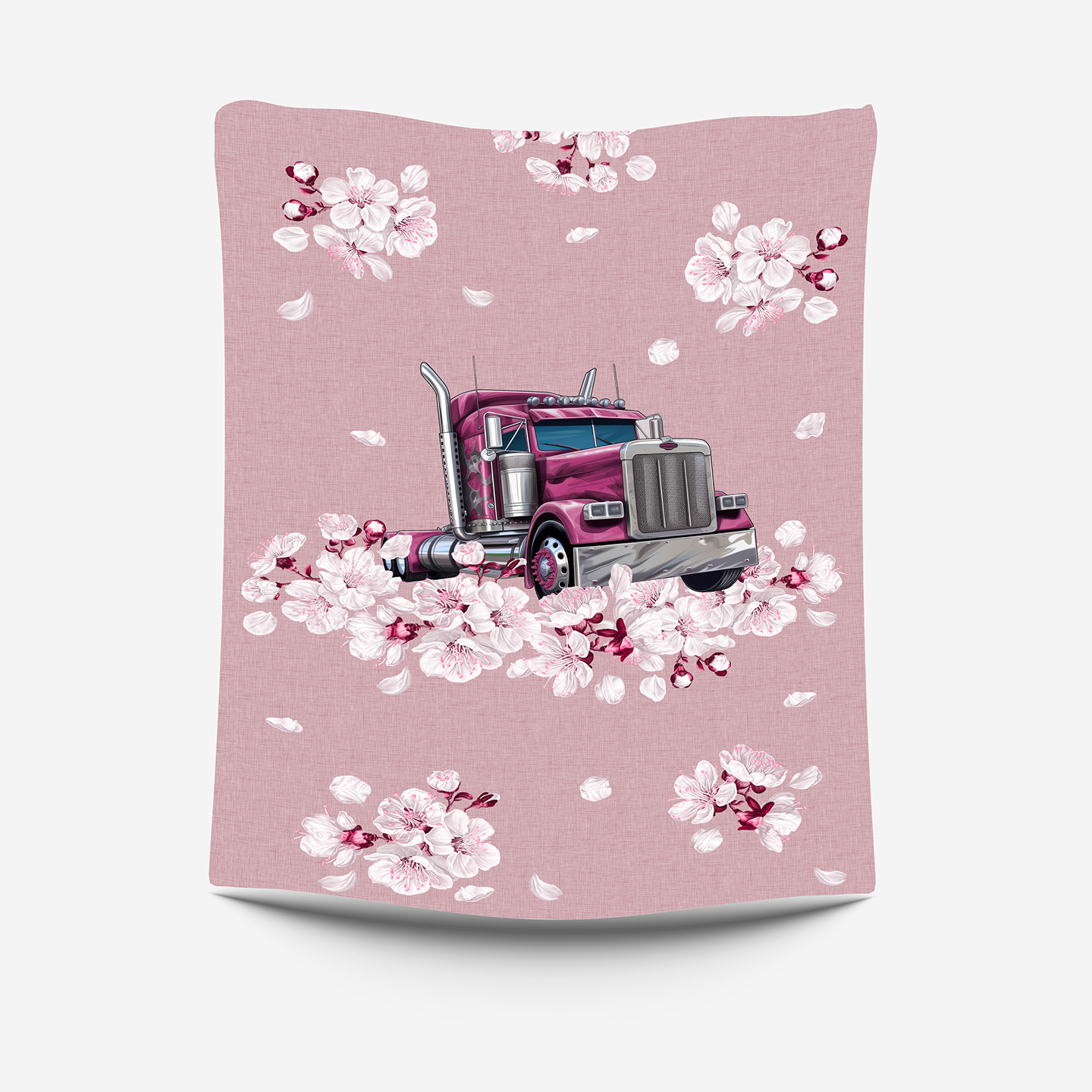 Truck rose fleur de cerisiers fond rose Panneau doudou