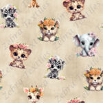 Bébé animaux et fleur fond beige