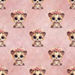Bébé léopard et fleur fond rose