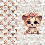 Bébé léopard fond floral Panneau doudou
