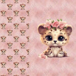 Bébé léopard fond rose Panneau doudou