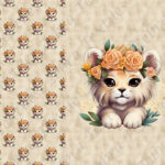 Bébé lion fond floral Panneau doudou