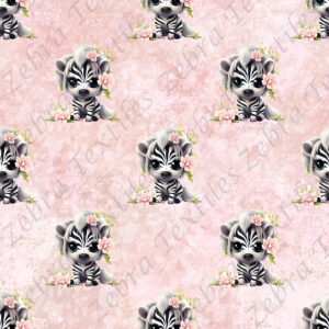 Bébé zèbre et fleur fond rose grunge
