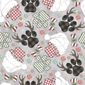 Patte de chiens de Noël fond gris