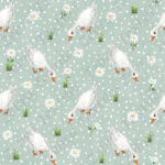 Oie et marguerite fond vert pois blanc