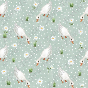 Oie et marguerite fond vert pois blanc