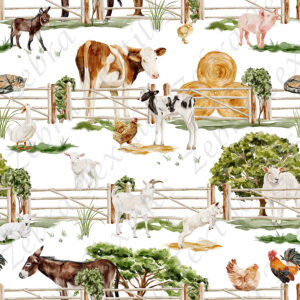 Animaux de la ferme et clôture fond blanc