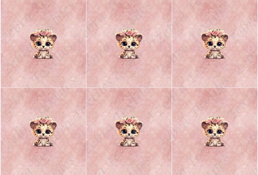 Bébé léopard et fleur fond rose 7'' Panneau enfant 6 panneaux