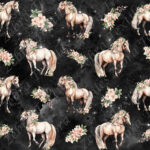 Cheval crème et fleur fond galaxie