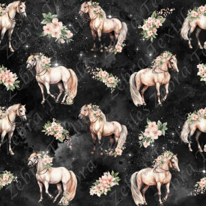 Cheval crème et fleur fond galaxie