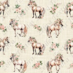 Cheval crème et fleur fond lin