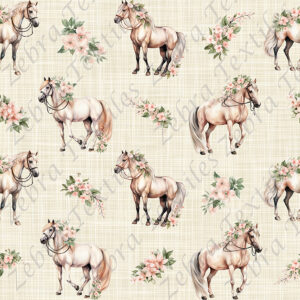 Cheval crème et fleur fond lin