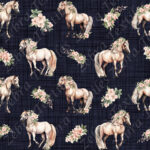 Cheval crème et fleur fond lin marine