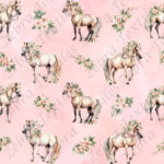 Cheval crème et fleur fond rose