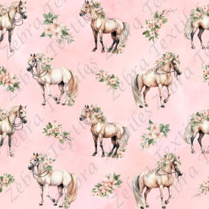 Cheval crème et fleur fond rose
