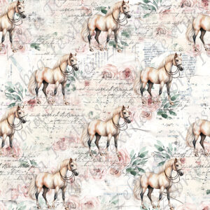 Cheval crème fond floral
