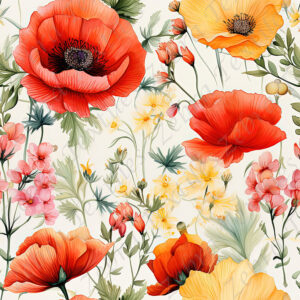 Coquelicot et fleur variée fond crème