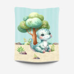 Dino aqua et arbre fond aqua