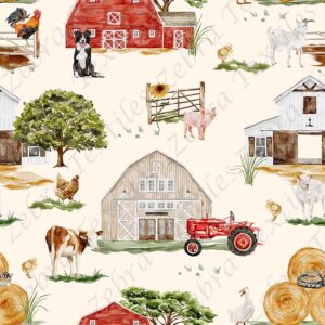 Ferme et grange fond beige grange rouge