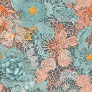 Fleur aqua brodée fond gris