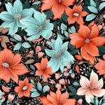 Fleur aqua et orangé fond noir
