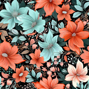 Fleur aqua et orangé fond noir