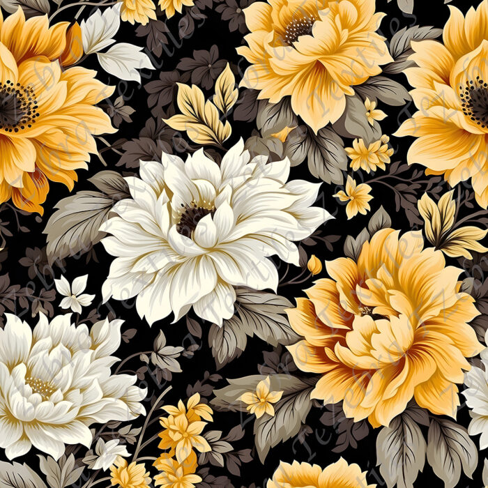 Fleur blanche et jaune fond noir