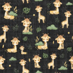 Girafe et buisson fond noir