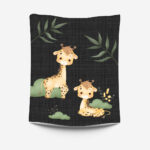 Girafe et buisson fond noir