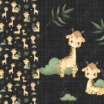 Girafe et buisson fond noir