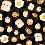 Petit déjeuner mignon fond plaid noir