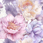 Pivoine lilas et lavande fond blanc