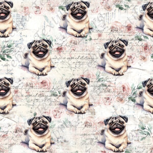 Pug couché fond floral