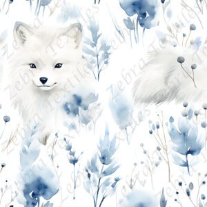 Renard arctique feuillage bleu fond blanc