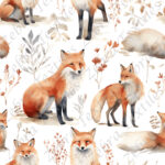 Renard roux et feuillage fond blanc