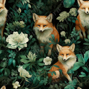 Renard roux et fleur blanche fond noir