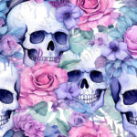 Skull et fleur rose mauve