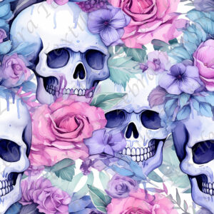 Skull et fleur rose mauve