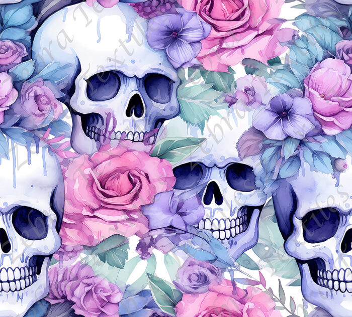 Skull et fleur rose mauve
