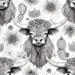 Vache highland et cactus