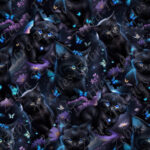 Chat noir et papillon bleu