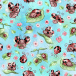 Coccinelle et feuille fond bleu