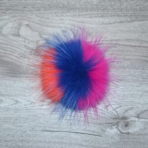 Pompon vraie fourrure rose bleue et orange