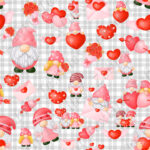 Gnome et coeur fond plaid gris
