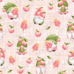 Gnome et popsicle aux pêches fond lin pêche